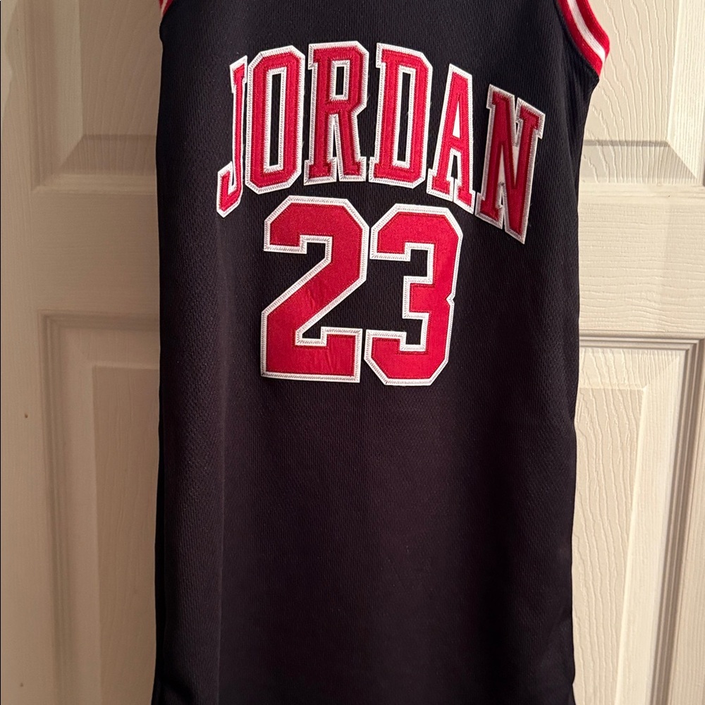 Jordan Black Stitched Lettering with Red Jumpman and White 23..
